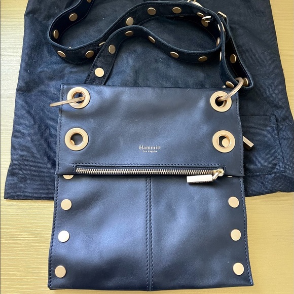 Hammitt Montana Med Black Leather Suede Brushed Gold Crossbody